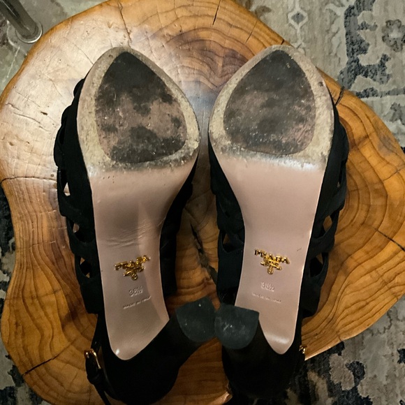 PRADA black suede platform sandals with 5” covered heel and woven vamp 8.5 - Picture 10 of 11